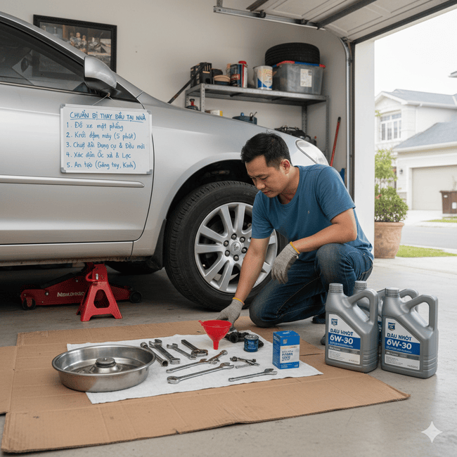 chuẩn bị thay dầu nhớt động cơ